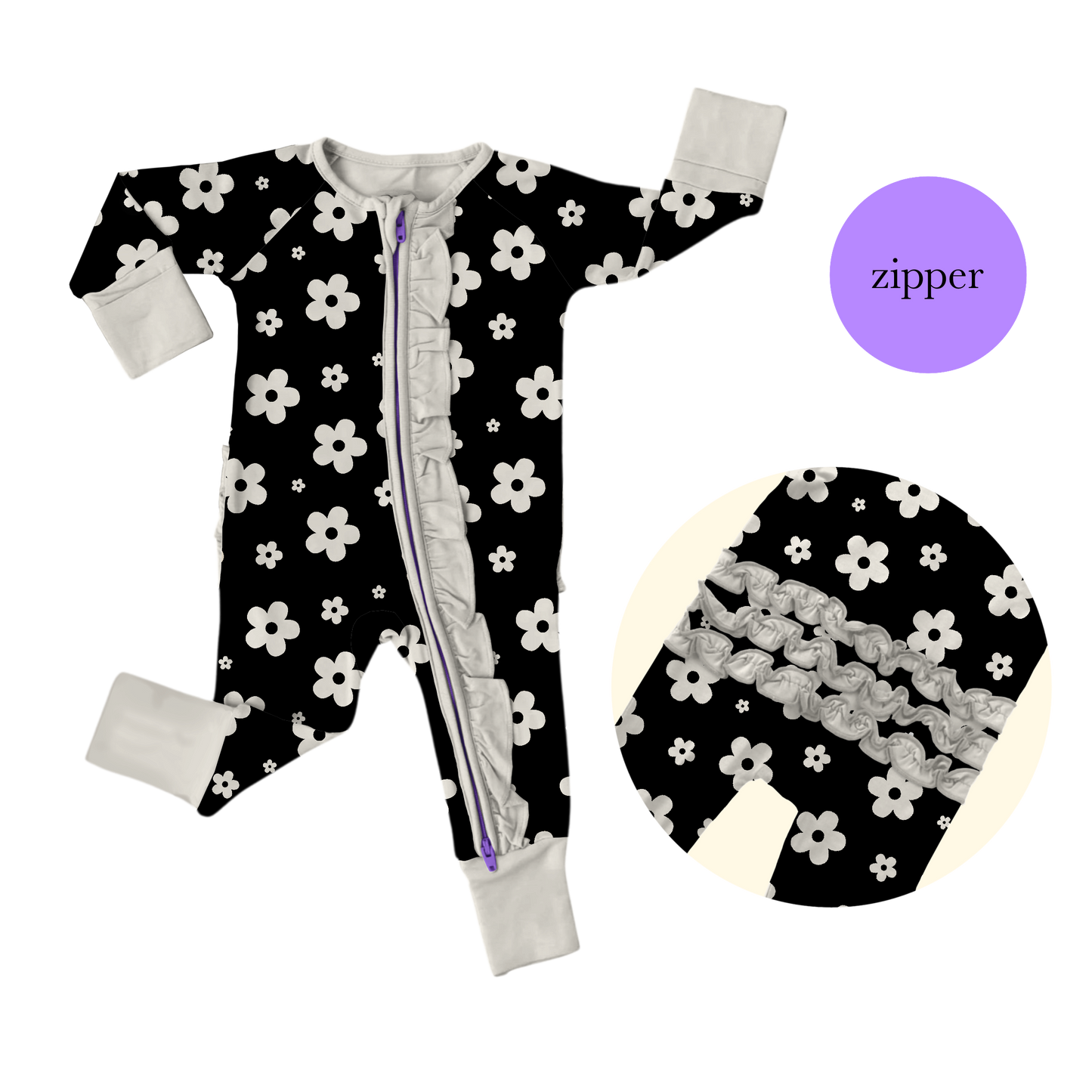 bedtime blossoms zip romper