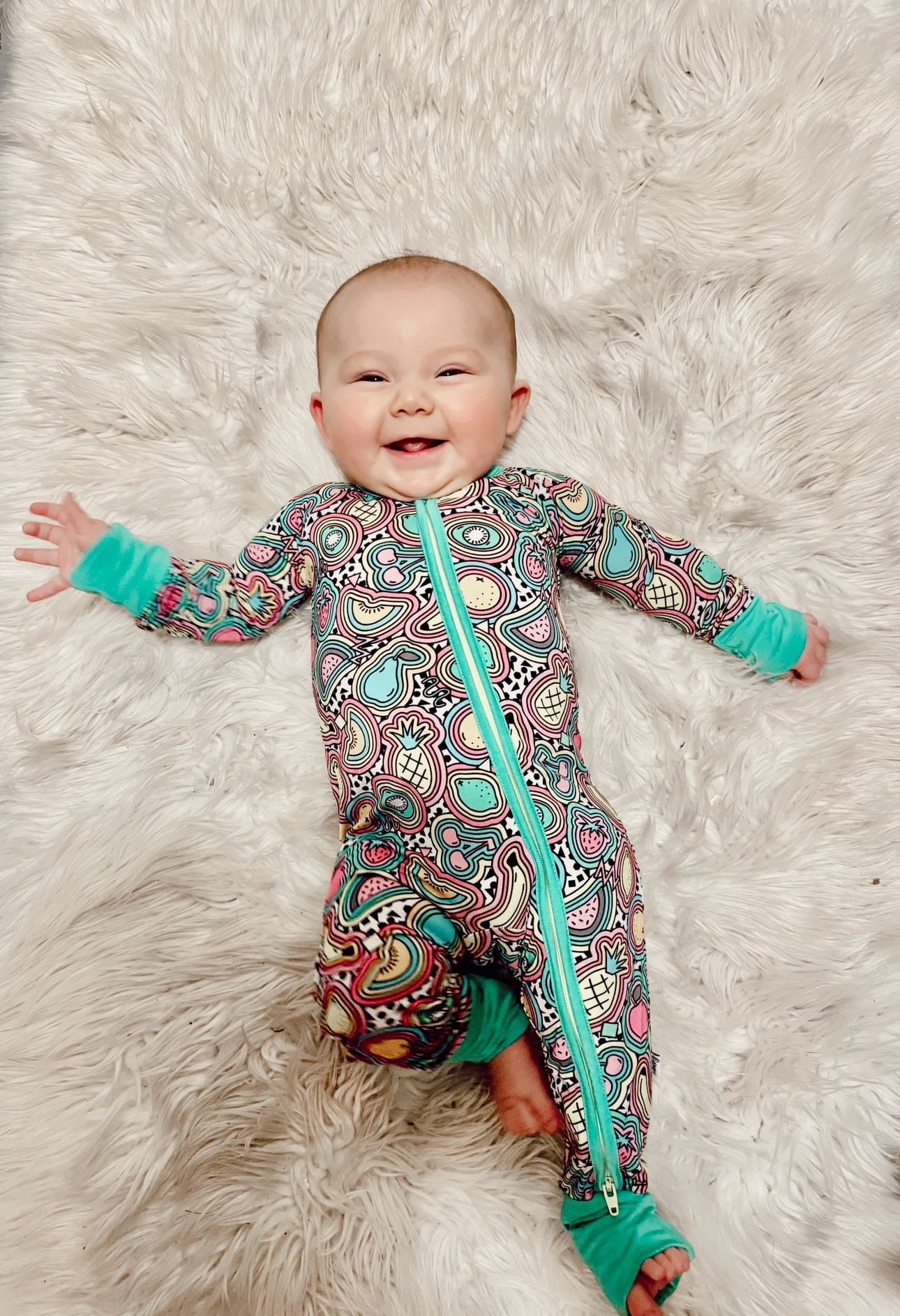 fruit frenzy zip romper